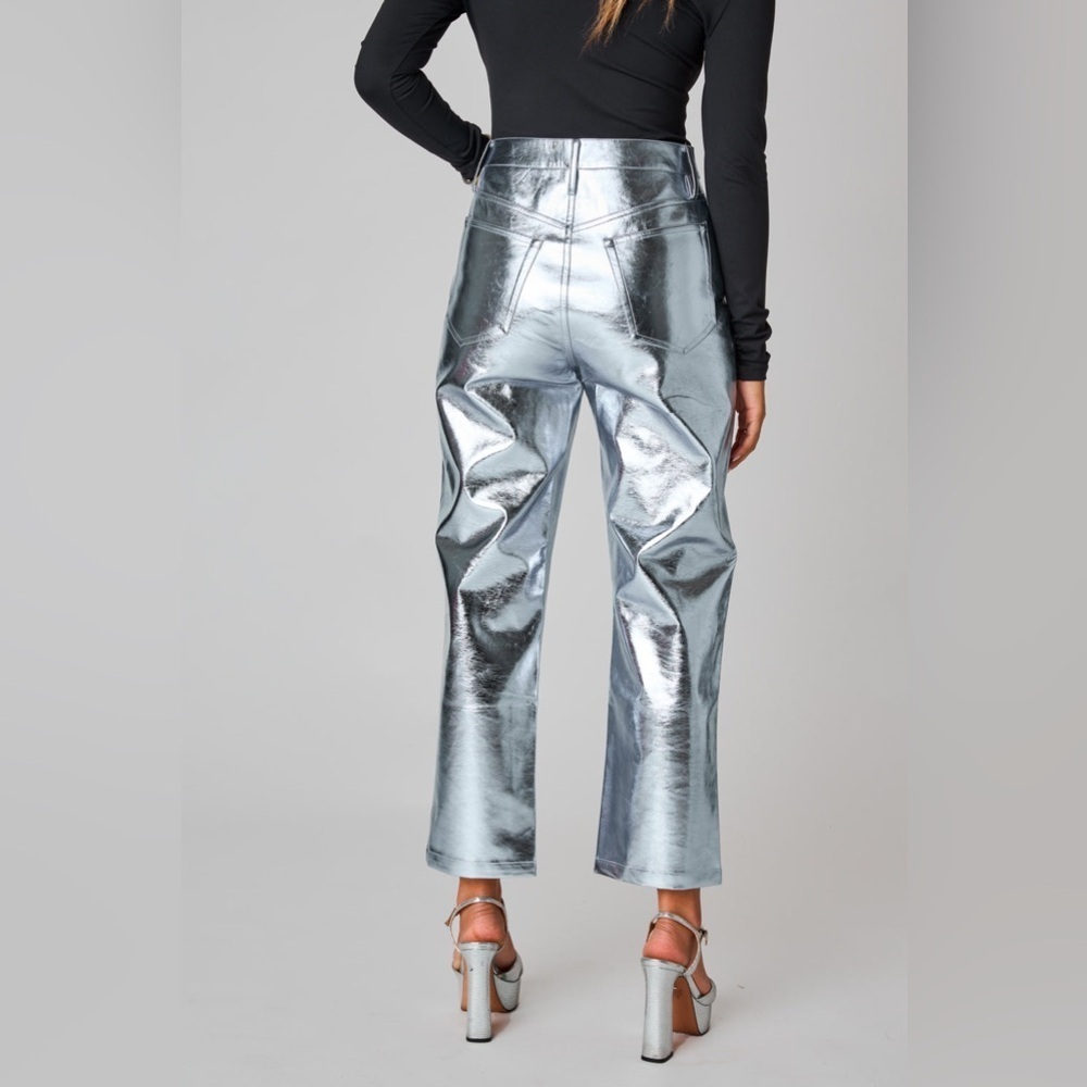 Buddy Love Travolta High Rise Metallic Silver Pants Size 25 - Picture 2 of 9